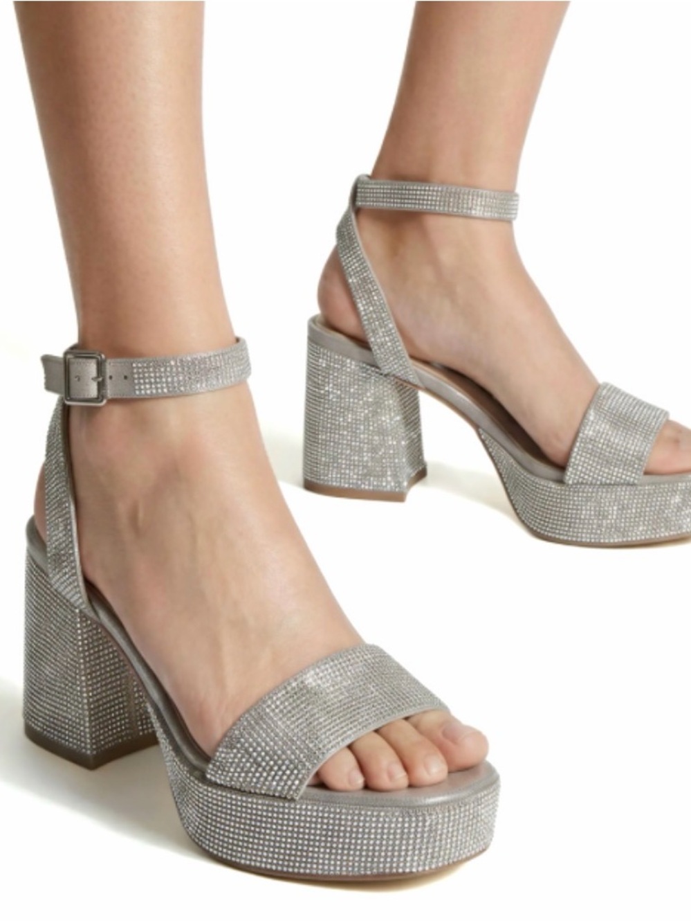 Steve Madden Mercer Rhinestone Platform Block Heel Sandals- 5.5